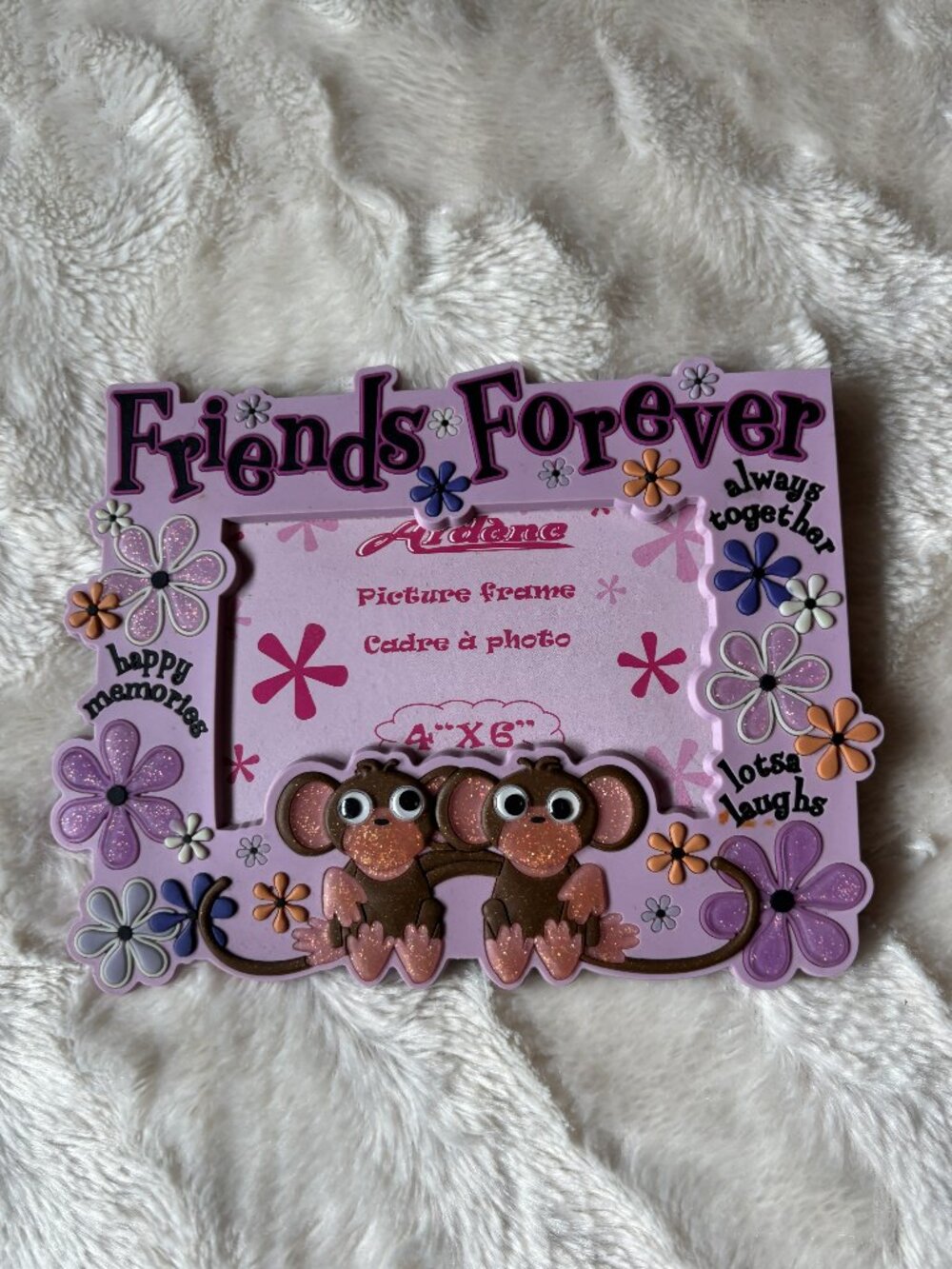 Ardene Friends Forever BFF Monkey Picture Frame 4x6 Purple Floral NEW
